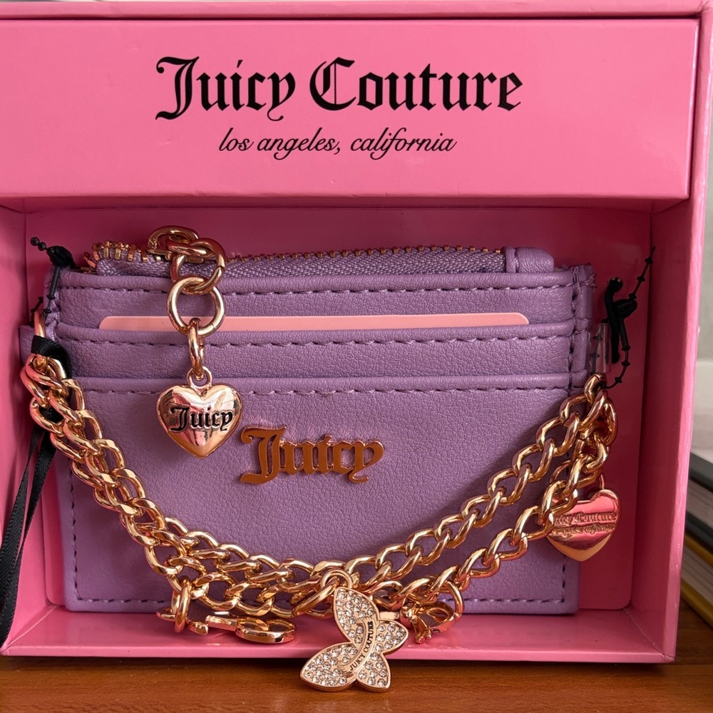 Juicy Couture Lavender Card Holder with Gold Chain